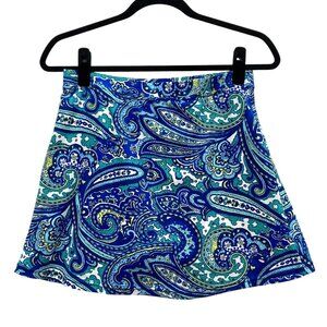 Coolibar Skort Women's M, Blue Paisley Patterned Pull On Sun Protection UPF 50+